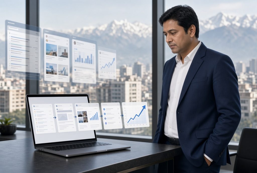Nepali business owner viewing customer growth from digital marketing