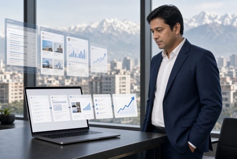 Nepali business owner viewing customer growth from digital marketing