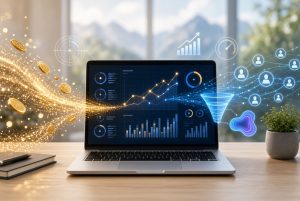 Business owner using AI marketing tools