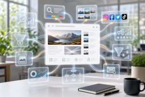 Business owner creating social media content